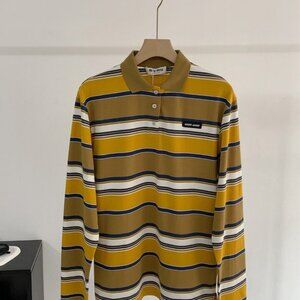 Miu Miu Mustard and Navy Striped Polo Shirt